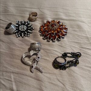 Brooches, rings and earrings